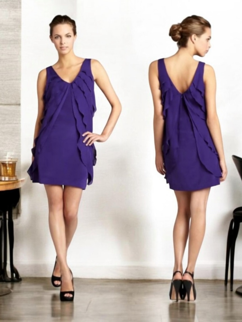 NICOLE MILLER Silk Tiered V Neck Dress 2
